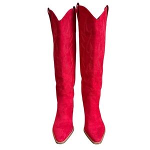 Iiimmu Red Suede Western Cowboy Knee-High Boots Size 8